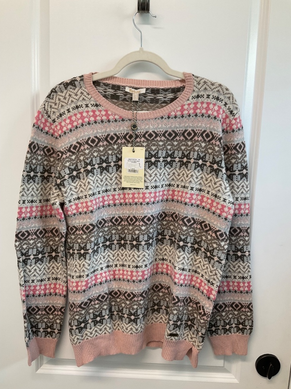 NWT Barbour Tarn Crew Fair Isle Knit Merino Wool Cashmere Blend Sweater Us 12 - Picture 4 of 8